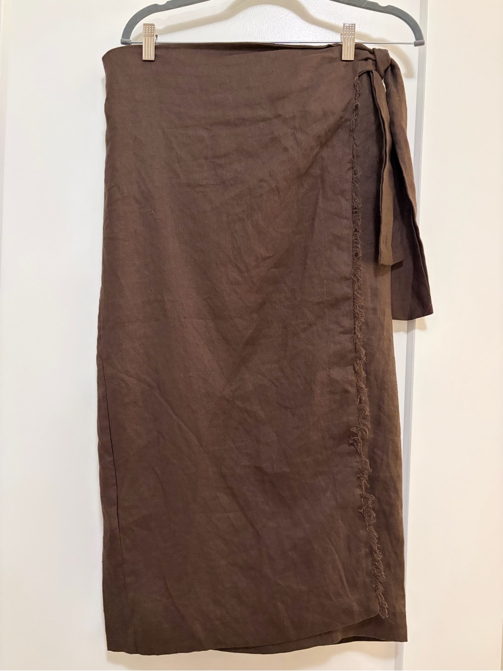 Mango Brown Linen Wrap Midi Skirt